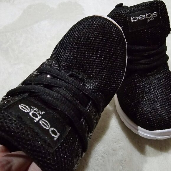 Bebe Girl Sparkly Sneakers ✦ Black Glitter Lace-Up ✦ Toddler Playground Style 9 - Picture 8 of 16